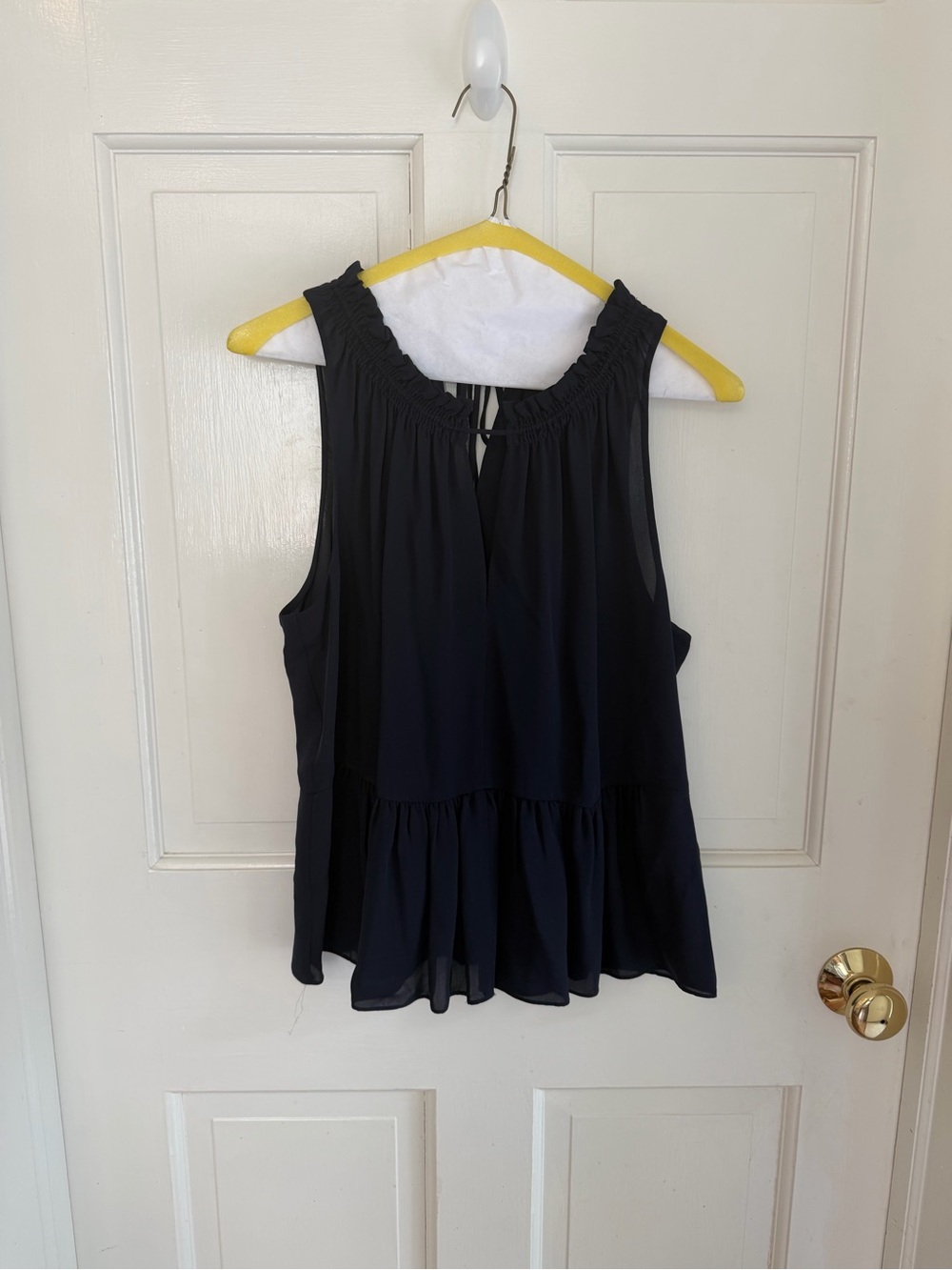 Rebecca Taylor 100% Silk Ruffle Neck Peplum Top Navy Size 8